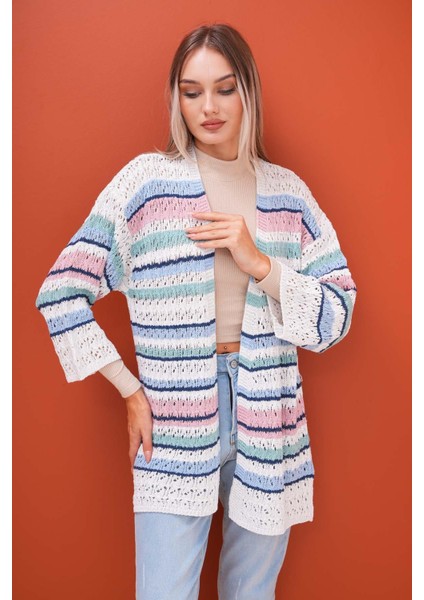 Kadın Çizgi Desenli Triko Örme Hırka 245295 - modelleri