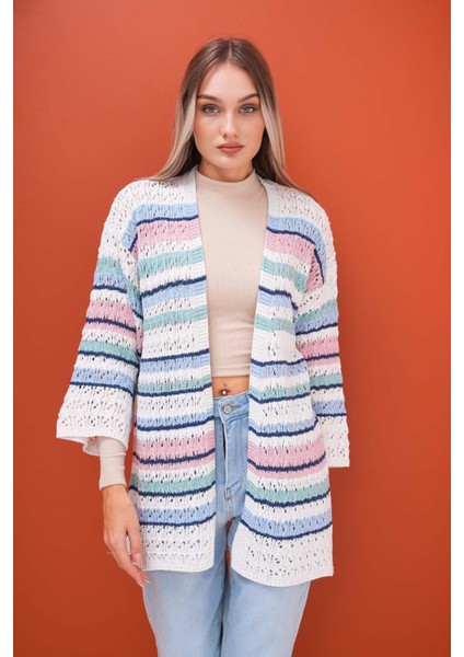 Kadın Çizgi Desenli Triko Örme Hırka 245295 - fırsatları