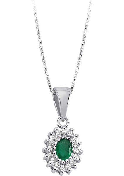 ve Oval Zümrüt Taşlı Anturaj Kolye 0404P0122