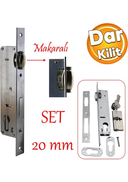 Makaralı Dar Kilit Kapı Pvc Ahşap Kapı Gömme Kilit Gövde Kilidi Gövdesi Silindirli Yale 20 mm