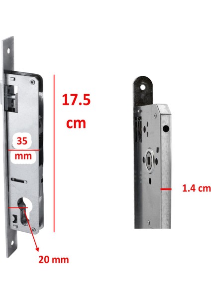 Makaralı Dar Kilit Kapı Pvc Ahşap Kapı Gömme Kilit Gövde Kilidi Gövdesi Silindirli Yale 20 mm