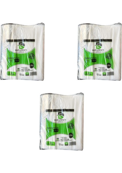 Şeffaf Naylon 3'lük 25 x 42 cm Bakkaliye Poşeti Torbası - 3 Kg. - Ort. 420 Adet - 3 Paket