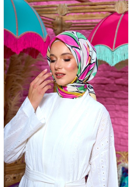 Moda Mevsimi Ipekhan Soft Pamuk Eşarp 1199-01 Yeşil Pembe