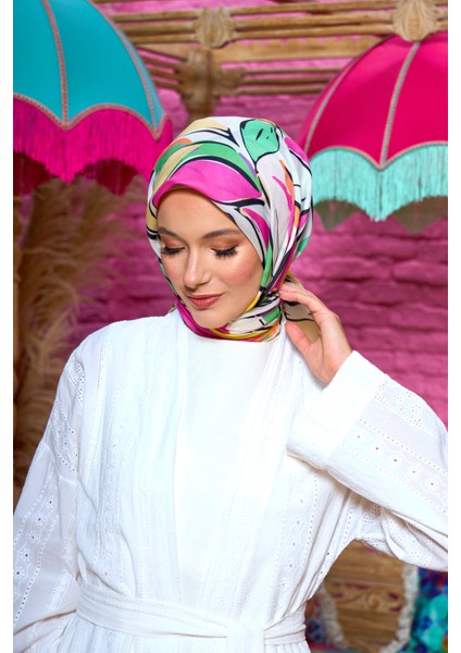 Moda Mevsimi Ipekhan Soft Pamuk Eşarp 1199-01 Yeşil Pembe