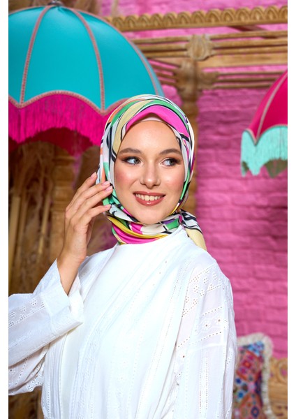 Moda Mevsimi Ipekhan Soft Pamuk Eşarp 1199-01 Yeşil Pembe