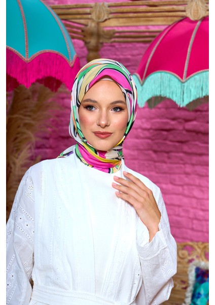 Moda Mevsimi Ipekhan Soft Pamuk Eşarp 1199-01 Yeşil Pembe