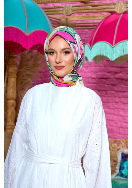 Moda Mevsimi Ipekhan Soft Pamuk Eşarp 1199-01 Yeşil Pembe