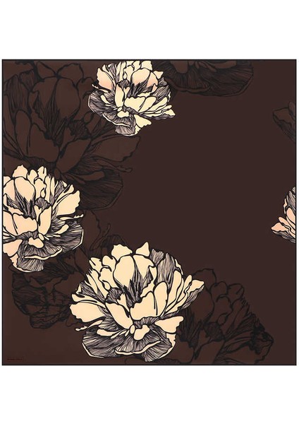 Kahverengi Begonya Desen Sura Ipek Eşarp