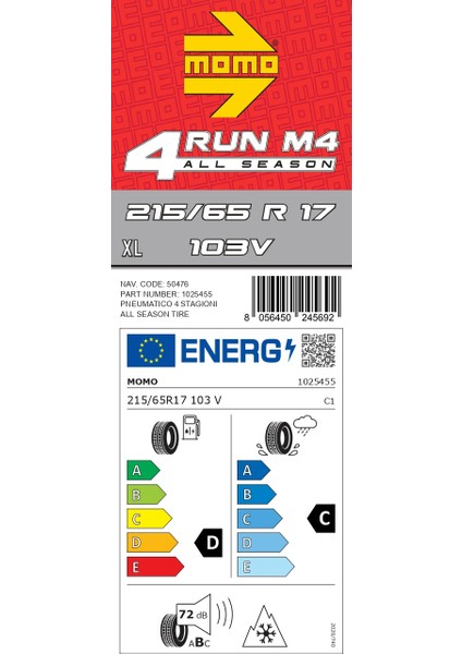 215/65 R17 103V XL M4 Four Season Oto Dört Mevsim Lastiği ( Üretim Yılı: 2024 ) fırsatları