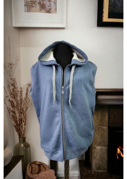 Unisex Normal Kalıp Fermuarlı Kapüşonlu Kışlık Yelek