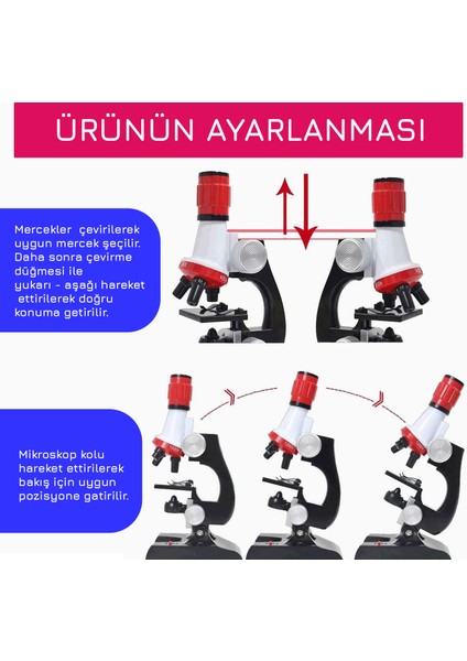 Science Mikroskop Seti LED Işıklı 100X 400X 1200X Büyütme 12 Adet Eğitici Örnek Hediyeli