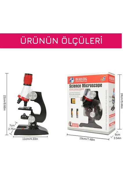 Science Mikroskop Seti LED Işıklı 100X 400X 1200X Büyütme 12 Adet Eğitici Örnek Hediyeli