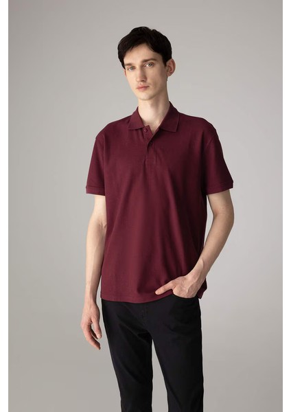 New Regular Fit Kısa Kollu Polo Tişört Bordo