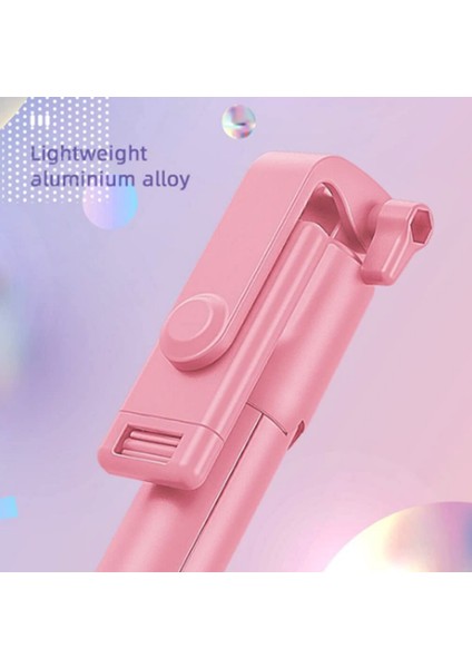 2n1 Telefon Tutucu Pembe Telefon Selfie Çubuğu Ayaklı Tripod Kablosuz Bluetooth Kumandalı