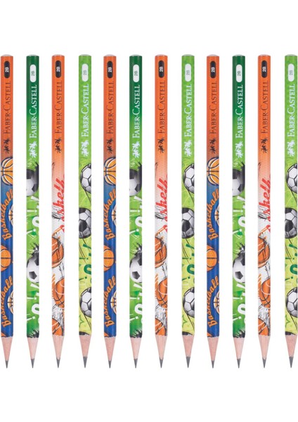 Spor Desenli 2B Kurşun Kalem 12 Adet Renkli Tasarım ile Eğlenceli Yazım Deneyimi