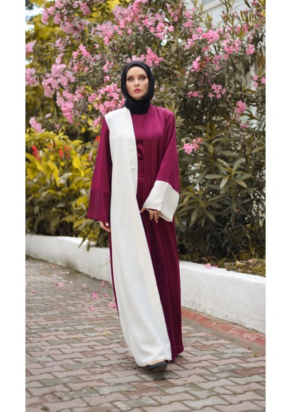 Beyaz Fuşya Renklerinden Abaya