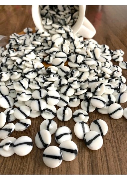 12,5 mm Mermer Desen Ayak'lı Siyah Beyaz Polyester Düğme(20 Adet)