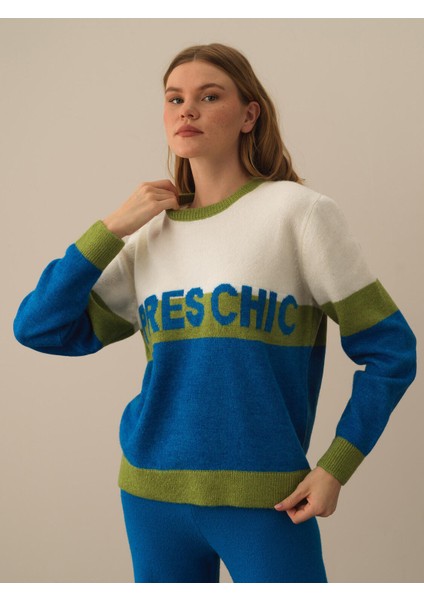 Kadın Mavi Lüks Pamuk Dokulu Regular Fit Kazak fiyatları