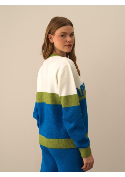 Kadın Mavi Lüks Pamuk Dokulu Regular Fit Kazak modelleri