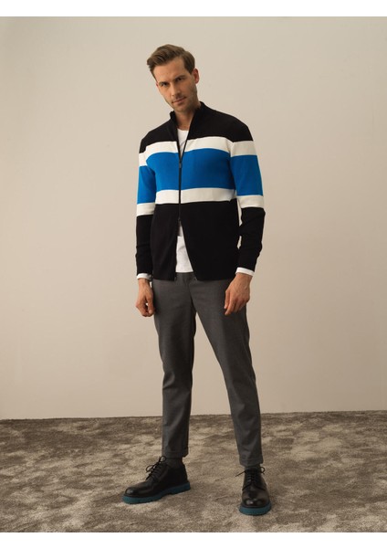 Erkek Siyah Pamuk Dokulu Regular Fit Hırka