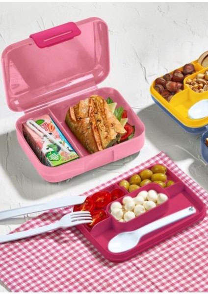 Kendinden Kaşıklı 5 Bölmeli 2 Katlı Beslenme Kutusu
