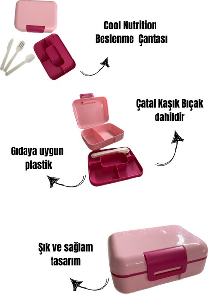 Kendinden Kaşıklı 5 Bölmeli 2 Katlı Beslenme Kutusu