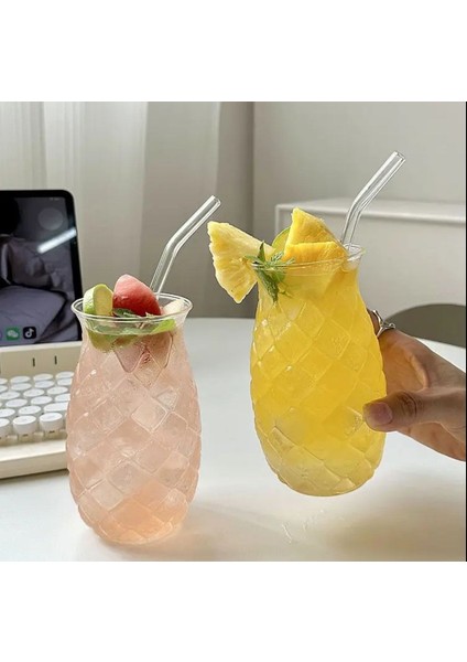 Ananas Desen Cam Soğuk Kahve Sunum Bardağı 2 Adet