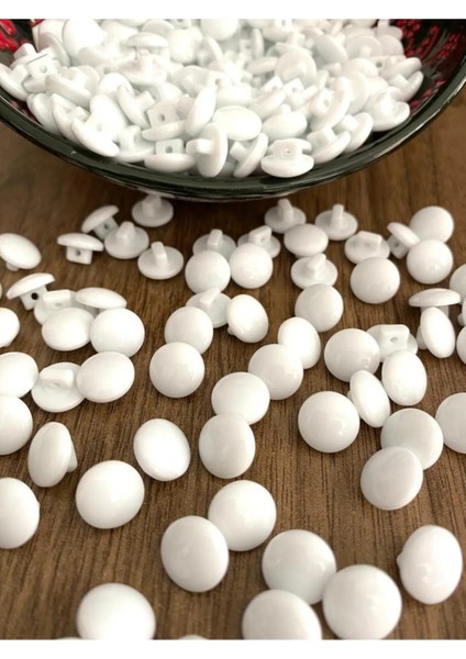 12 mm Ayak'lı Beyaz Özel Üretim Polyester Düğme(20 Adet)