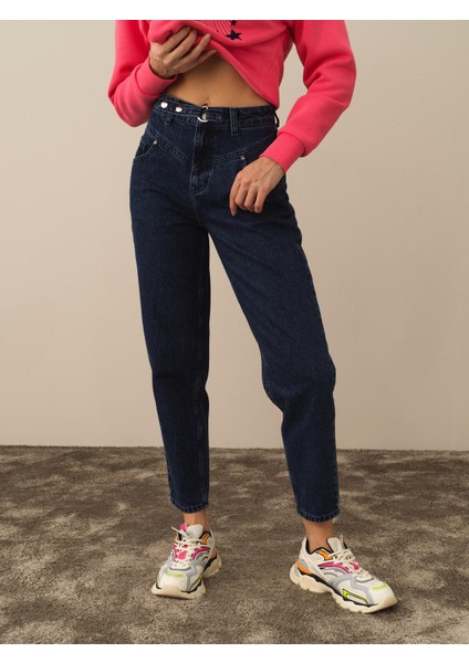 Kadın Mavi Pamuk Dokulu Oversize Pantolon modelleri