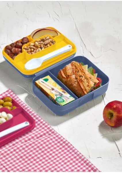 Kendinden Kaşıklı 5 Bölmeli 2 Katlı Beslenme Kutusu