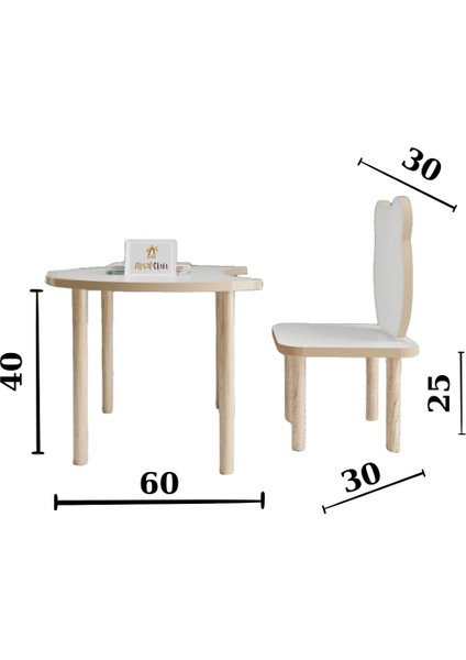 Ahşap Okulu Oyun Aktivite Masası - Etkinlik Masası - Çocuk Ders Çalışma Masası-  Hilal  Masa  ve Panda Sandalye