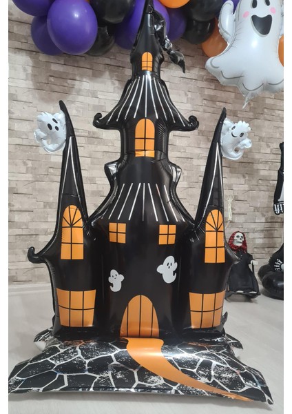 Ayaklı Şato Folyo Balon Yerde Durabilen Hayaletli Cadılar Bayramı Şatosu Halloween Süsleri fiyatları