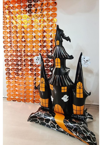 Ayaklı Şato Folyo Balon Yerde Durabilen Hayaletli Cadılar Bayramı Şatosu Halloween Süsleri fırsatları