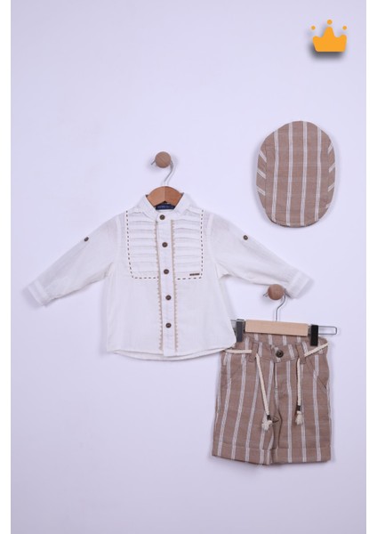 Babyhola Şapkalı Keten Gömlek Şort Erkek Çocuk Takım 2709