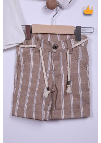 Babyhola Şapkalı Keten Gömlek Şort Erkek Çocuk Takım 2709 modelleri