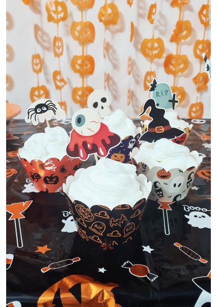 Cadılar Bayramı Korkunç Kürdan Süsleri Model 2 Cupcake Süsleri Lüks Büyük Boy 10lu Paket