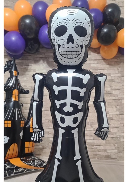 Ayaklı Siyah Iskelet Folyo Balon Cadılar Bayramı Halloween Süsleri Dev Iskelet Folyo Balon modelleri