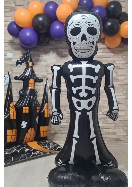 Ayaklı Siyah Iskelet Folyo Balon Cadılar Bayramı Halloween Süsleri Dev Iskelet Folyo Balon fırsatları