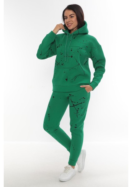 Eşofman Takımı Sweatshirt Jogger - Baskılı Oversize Şardonlu 3 Iplik Kapüşonlu Takım