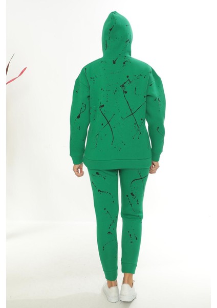 Eşofman Takımı Sweatshirt Jogger - Baskılı Oversize Şardonlu 3 Iplik Kapüşonlu Takım