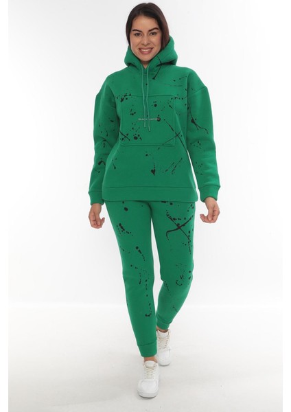 Eşofman Takımı Sweatshirt Jogger - Baskılı Oversize Şardonlu 3 Iplik Kapüşonlu Takım