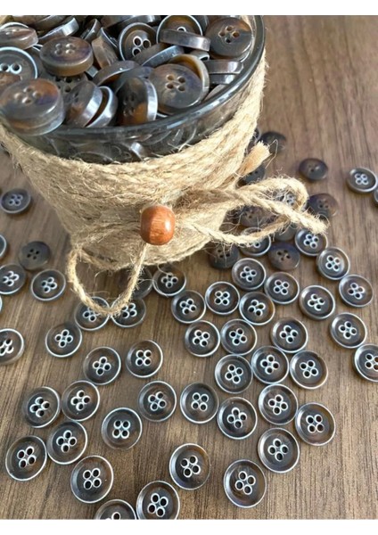 15 mm Kahverengi-Bej 4 Delikli Polyester DÜĞME(15ADET)