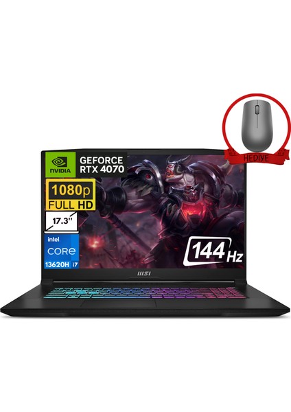 Msı Katana 17 Intel Core I7-13620H 8gb 4tb SSD RTX4070/8GB 17.3'' 144Hz W11P Full Hd Taşınabilir Bilgisayar B13VGK-1030XTR-A68 & Anzar Mouse