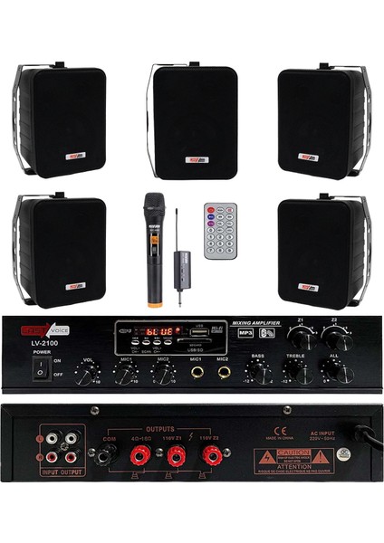 Black Large Plus Paket-4 Hoparlör ve Anfi Anons Ses Sistemi Seti