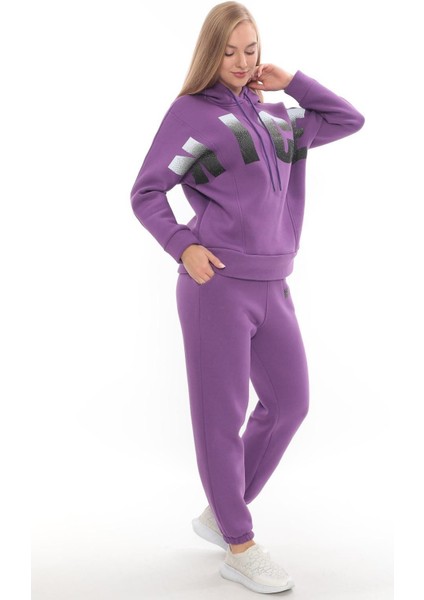 Eşofman Takımı Sweatshirt Jogger -Baskılı Taşlı Oversize Şardonlu 3 Iplik Kapüşonlu Takım fiyatları