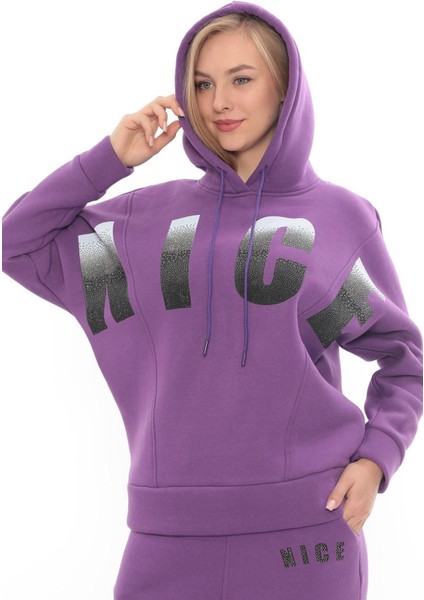 Eşofman Takımı Sweatshirt Jogger -Baskılı Taşlı Oversize Şardonlu 3 Iplik Kapüşonlu Takım modelleri