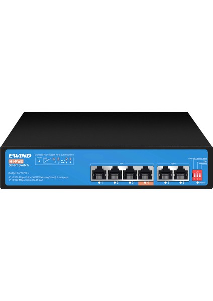 Ewınd EW-S1806CF-AP 4*fe Poe+ 2*fe Unmanaged Poe SWITCH(65W)