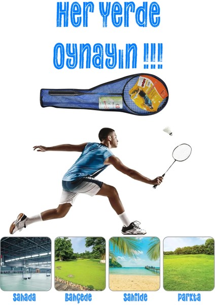 11 Parça Çantalı Set Badminton Raketi Seti 2 Raket + 8 Top + Çanta Amatör Çocuk-Genç Raket Top Seti