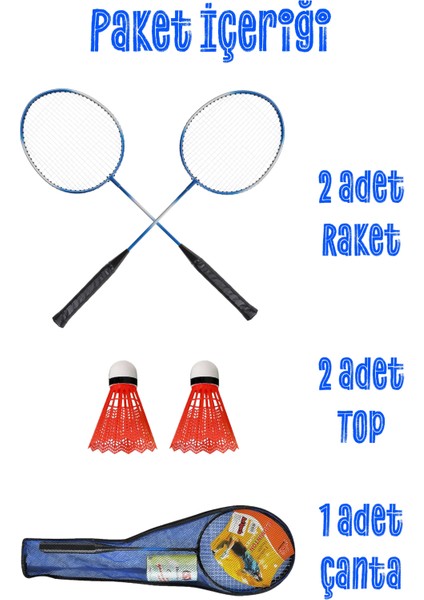 5'li Çantalı Set Badminton Raketi Seti 2 Raket + 2 Top + Çanta Amatör Çocuk-Genç Raket Top Seti 500