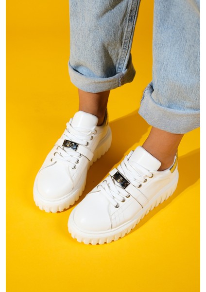 Andro Beyaz Gümüş Kalın Tabanlı Kadın Spor Ayakkabı modelleri